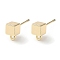 Brass Stud Earring Findings, with Horizontal Loop, Cube, Real 18K Gold Plated, 8x5mm, Hole: 1.5mm, Pin: 0.7mm
