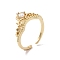 Clear Cubic Zirconia Crown Open Cuff Ring, Brass Jewelry for Women, Cadmium Free & Lead Free, Real 18K Gold Plated, US Size 6 1/4(16.7mm)