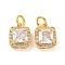 Brass Micro Pave Clear Cubic Zirconia Pendants, Cadmium Free & Nickel Free & Lead Free, Square, Real 18K Gold Plated, 10.5x8.5x3x5.5mm, Hole: 5mm