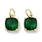 Brass Micro Pave Cubic Zirconia Charms, Cadmium Free & Nickel Free & Lead Free, with Jump Ring, Suqare, Real 18K Gold Plated, Green, 9.5x7x3.5mm, Hole: 2.5mm