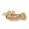 Brass Micro Pave Clear Cubic Zirconia Fold Over Clasps, Cadmium Free & Nickel Free & Lead Free, Leaf, Real 18K Gold Plated, 30mm