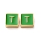 304 Stainless Steel Enamel Beads, Real 14K Gold Plated, Square with Letter, Letter T, 8x8x4mm, Hole: 2mm
