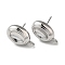 Brass Stud Earring Finding with Loops, Oval, Real Platinum Plated, 17x10mm, Hole: 1.5mm, Pin: 10x0.8mm