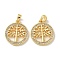 Brass Micro Pave Cubic Zirconia Pendents, Flat Round with Tree of Life Charms, Cadmium Free & Nickel Free & Lead Free, Real 18K Gold Plated, 19x16.5x2.5mm, Hole: 3.5x2.5mm