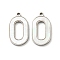 304 Stainless Steel Pave Shell Pendants, Hollow Oval Charms, Stainless Steel Color, 17x9.5x1.5mm, Hole: 1.2mm