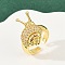 Brass Micro Pave Clear Cubic Zirconia Cuff Rings, Cadmium Free & Lead Free, Snail, Real 18K Gold Plated, 22.5mm
