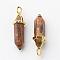 Natural Picture Jasper Double Terminated Pointed Pendants, with Random Alloy Pendant Hexagon Bead Cap Bails, Golden, Bullet, 37~40x12.5x10mm, Hole: 3x4.5mm