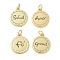 Brass Enamel Pendants, with Jump Ring, Rack Plating, Cadmium Free & Lead Free, Long-Lasting Plated, Real 18K Gold Plated, Flat Round with Word Fe/Salud/Gratitud/Amor, Mixed Color, 20.5x15x2mm, Hole: 3mm