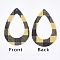 PU Leather Big Pendants, with Tartan Pattern, Teardrop, Gold, 60x40x2mm, Hole: 1.5mm