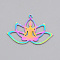 Ion Plating(IP) 201 Stainless Steel Pendants, Laser Cut, Lotus with Yoga, Rainbow Color, 25x36.5x1mm, Hole: 1.6mm