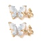 Natural Crystal Quartz Butterfly Links, Brass Micro Pave Clear Cubic Zirconia Insect Connector Charms with Enamel, Cadmium Free & Nickel Free & Lead Free, Real 18K Gold Plated, 17x27.5x6mm, Hole: 1.2mm