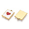PVD Vacuum Plating 201 Stainless Steel Enamel Pendants, Real 18K Gold Plated, Rectangle with Heart Charm, FireBrick, 20.5x15x2.5mm, Hole: 1.2mm