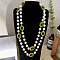 Alloy & Imitation Pearl & Oval Lampwork Beaded Long Necklaces for Women, Golden, Green, 45.28 inch(115cm)
