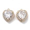 Brass Micro Pave Clear Cubic Zirconia Pendants, Cadmium Free & Nickel Free & Lead Free, with Glass, Heart, Real 18K Gold Plated, 13x11x5.5mm, Hole: 1.2mm