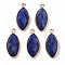 Natural Lapis Lazuli Pendants, with Golden Plated Edge Brass Findings, Faceted, Horse Eye, 20x9x5mm, Hole: 1.2mm