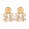 Brass Micro Pave Clear Cubic Zirconia Earring Findings, for Half Drilled Beads, Nickel Free, Deer Antler, Real 18K Gold Plated, 17x13.5mm, Pin: 0.7mm, Pin: 0.7mm(for half drilled beads)