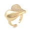 Brass Micro Pave Clear Cubic Zirconia Heart Open Cuff Ring for Women, Cadmium Free & Lead Free, Real 18K Gold Plated, Inner Diameter: Adjustable