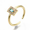Brass Micro Pave Cubic Zirconia Cuff Rings, Open Rings, Cadmium Free & Nickel Free & Lead Free, Rectangle, Real 16K Gold Plated, US Size 5 1/2, 16mm