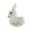 Rack Plating Brass Micro Pave Clear Cubic Zirconia Pendants, Long-Lasting Plated, with Jump Rings, Lead Free & Cadmium Free, Real 18K Gold Plated, Duck, 12x10x2.5mm, Hole: 3mm