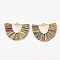 Polyester Tassel Pendant Decorations, with Brass Findings, Semicircle, Light Gold, Colorful, 25~27x32~35x3mm, Hole: 3x1.5mm