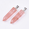 Cherry Quartz Glass Point Pendants, with Platinum Tone Brass Findings, Bullet, 35~37x10~11x9~10mm, Hole: 6~7x2.5~4mm