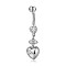 Piercing Jewelry, Brass Cubic Zirciona Navel Ring, Belly Rings, with 304 Stainless Steel Bar, Lead Free & Cadmium Free, Heart, Clear, 41mm, Pendant: 19x10mm, Bar: 14 Gauge(1.6mm), Bar Length: 3/8