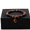 Natural Tiger Eye Beaded Stretch Bracelets, with Heart Charms, 7-1/4~7-1/2 inch(18.5~19cm)