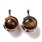 Natural Tiger Eye Pendants, Ball Sphere Charms with Rose Gold Tone Brass Findings, 24x21x18mm, Hole: 8x5mm