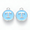 Platinum Plated Alloy Enamel Charms, Cadmium Free & Lead Free, Enamelled Sequins, Flat Round with Letter, Letter.T, 14x12x2mm, Hole: 1.5mm