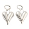 Rack Plating Brass Heart Dangle Leverback Earrings, Long-Lasting Plated, Lead Free & Cadmium Free, Platinum, 41x20mm