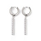 Plastic Imitation Pearl Rectangle Dangle Hoop Earrings, Brass Micro Pave Clear Cubic Zirconia Jewelry for Women, Long-Lasting Plated, Lead Free & Cadmium Free, Platinum, 51mm, Pendant: 33x5x3mm, Pin: 1mm