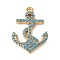 Brass Micro Pave Cubic Zirconia Pendants, Anchor Charms, Cadmium Free & Lead Free, Long-Lasting Plated, Rack Plating, Real 18K Gold Plated, Deep Sky Blue, 21x15.5x2.5mm, Hole: 1.4mm