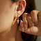 Fashionable Cross Brass Hoop Earrings, with Clear Cubic Zirconia, Golden, 27x8mm
