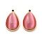 304 Stainless Steel Pendants, with Cat Eye, Teardrop Charms, Real 14K Gold Plated, Salmon, 22.5x14.5x7mm, Hole: 1.5mm