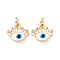 Eco-friendly Brass Micro Pave Clear Cubic Zirconia Pendants, with Enamel and Jump Ring, Cadmium Free & Lead Free, Evil Eye, Real 18K Gold Plated, 10x12x3.8mm, Hole: 3.2mm