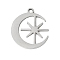 201 Stainless Steel Pendants, Moon and Star Charms, Stainless Steel Color, 17x15x1mm, Hole: 1.4mm