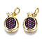 Brass Micro Pave Cubic Zirconia Charms, with Jump Ring, Nickel Free, Pomegranate, Purple, Real 16K Gold Plated, 12x9x2.5mm, Jump Ring: 5x1mm, 3mm inner diameter