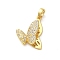Brass Micro Pave Cubic Zirconia Pendants, Cadmium Free & Nickel Free & Lead Free, Real 18K Gold Plated, Butterfly, 22x16.5x6.5mm, Hole: 4x2.5mm