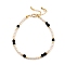 Beaded Bracelets, with Natural Pearl Beads, Natural Black Agate Beads, Brass Beads & Spring Ring Clasps, Golden, 19.7cm(7-3/4 inch)