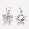 Brass Micro Pave Cubic Zirconia Charms, Flower, Platinum, 12x10x2mm, Hole: 3~4mm