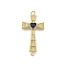 Brass Micro Pave Clear & Blue Cubic Zirconia Religion Heart Cross Connector Charms, Long-Lasting Plated, Lead Free & Cadmium Free, Real 18K Gold Plated, 30x15x3mm, Hole: 1.8mm