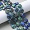 Natural Chrysocolla and Lapis Lazuli Beads Strands, Flat Round, Faceted Hexagonal Cut, with Seed Beads, 10x10~10.5x6~6.5mm, Hole: 1.2mm, about 32pcs/strand, 15.55''(39.5cm)