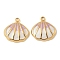 304 Stainless Steel Enamel Pendants, Shell Shape Charms, Ion Plating(IP), Real 18K Gold Plated, Lavender, 13.5x13x2.5mm, Hole: 1.4mm