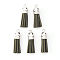 Faux Suede Tassel Pendant Decorations, with CCB Plastic Cord Ends, Platinum, Dark Olive Green, 33~35x10mm, Hole: 2.5mm