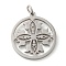 Non-Tarnish 304 Stainless Steel Pendants, with Jump Ring, Flat Round, Stainless Steel Color, Flower, 33x29.5x2mm, Hole: 5.5mm