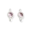 Brass Cubic Zirconia Flat Round Connector Charms, Rack Plating, Long-Lasting Plated, Silver Color Plated, Pink, 9x4.5~5x3mm, Hole: 1mm