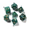 7 Styles Opaque Resin Polyhedral Dice Pendants Set, Multi-Sided Dice Charms with Platinum Plated Iron Loops, Mixed Shapes, Dark Green, 20~28x19~24x17~24mm, Hole: 2mm, 1pc/style, 7Pcs/set