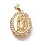 Brass Pendants, with Clear Cubic Zirconia, Oval with Holy Virgin, Clear, Real 18K Gold Plated, 23x16.5x4mm, Hole: 5x3mm