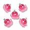 Opaque Resin Pendants, with Platinum Tone Iron Loops, Frosted, Octopus, Fuchsia, 24x24x5mm, Hole: 2mm