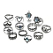 13Pcs 13 Style Rhinestone Finger Rings Set, Rhombus & Tortoise & Elephant & Crown Alloy Stackable Rings for Women, Antique Silver, Inner Diameter: 14.5~18.5mm, 1pc/style